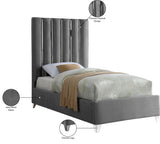 Enzo Velvet / Engineered Wood / Metal / Foam Contemporary Grey Velvet Twin Bed - 44" W x 81" D x 63.5" H