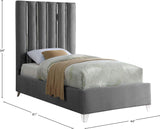 Enzo Velvet / Engineered Wood / Metal / Foam Contemporary Grey Velvet Twin Bed - 44" W x 81" D x 63.5" H