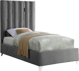 Enzo Velvet / Engineered Wood / Metal / Foam Contemporary Grey Velvet Twin Bed - 44" W x 81" D x 63.5" H