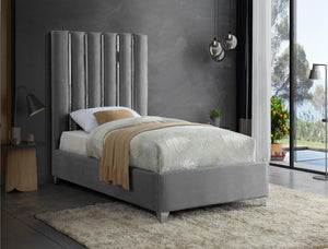 Enzo Velvet / Engineered Wood / Metal / Foam Contemporary Grey Velvet Twin Bed - 44" W x 81" D x 63.5" H