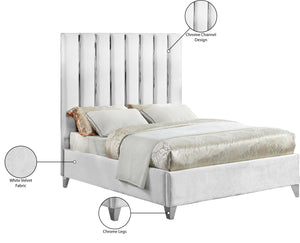 Enzo Velvet / Engineered Wood / Metal / Foam Contemporary White Velvet Queen Bed - 65" W x 86" D x 63.5" H