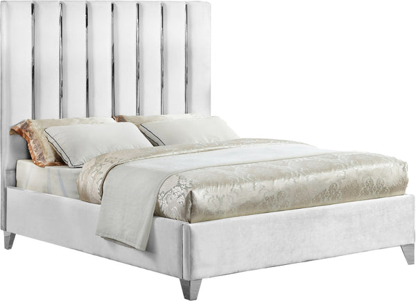 Enzo Velvet / Engineered Wood / Metal / Foam Contemporary White Velvet Queen Bed - 65" W x 86" D x 63.5" H
