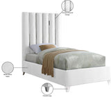 Enzo Velvet / Engineered Wood / Metal / Foam Contemporary White Velvet Twin Bed - 44" W x 81" D x 63.5" H