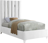 Enzo Velvet / Engineered Wood / Metal / Foam Contemporary White Velvet Twin Bed - 44" W x 81" D x 63.5" H