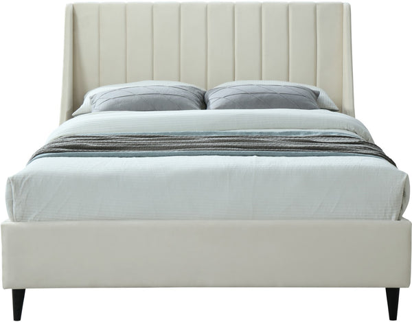 Eva Velvet / Engineered Wood Contemporary Cream Velvet King Bed - 80" W x 86.6" D x 48" H