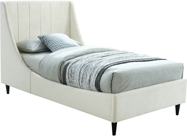 Eva Velvet / Engineered Wood Contemporary Cream Velvet Twin Bed - 42.5" W x 81.1" D x 48" H