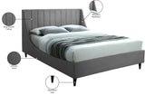 Eva Velvet / Engineered Wood Contemporary Grey Velvet Queen Bed - 64" W x 86.6" D x 48" H