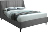 Eva Velvet / Engineered Wood Contemporary Grey Velvet Queen Bed - 64" W x 86.6" D x 48" H