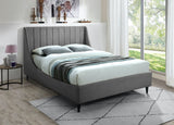 Eva Velvet / Engineered Wood Contemporary Grey Velvet Queen Bed - 64" W x 86.6" D x 48" H