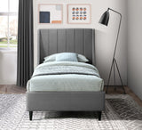 Eva Velvet / Engineered Wood Contemporary Grey Velvet Twin Bed - 42.5" W x 81.1" D x 48" H