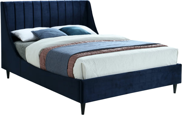 Eva Velvet / Engineered Wood Contemporary Navy Velvet King Bed - 80" W x 86.6" D x 48" H