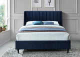 Eva Velvet / Engineered Wood Contemporary Navy Velvet King Bed - 80" W x 86.6" D x 48" H