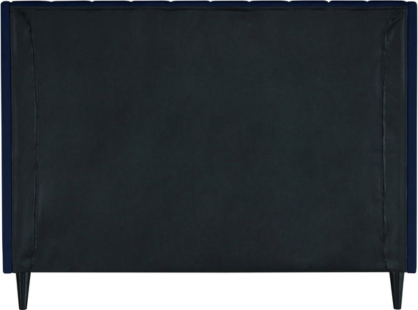Eva Velvet / Engineered Wood Contemporary Navy Velvet Queen Bed - 64" W x 86.6" D x 48" H