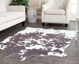 Faux Hide Fah160 Power Loomed Polyester Pile - Eva Backing Rug in Grey, White 5ft x 6ft-6in