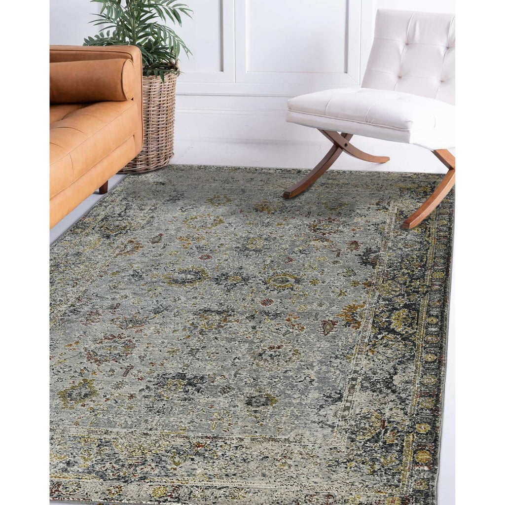AMER Rugs Fairmont FAI-1 Power-Loomed Floral Transitional Area Rug Charcoal/Yellow 9'3" x 12'3"