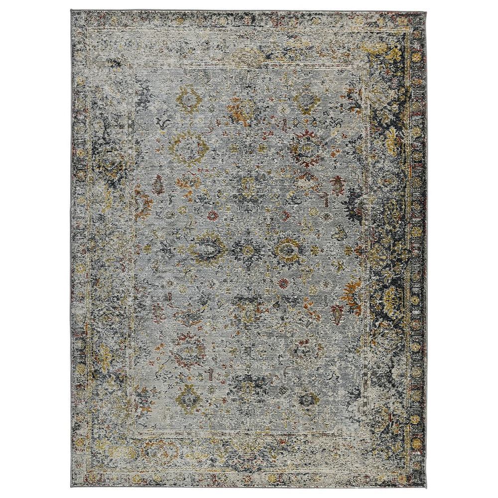 AMER Rugs Fairmont FAI-1 Power-Loomed Floral Transitional Area Rug Charcoal/Yellow 9'3" x 12'3"