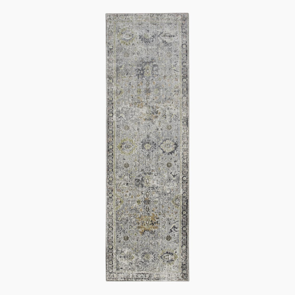 AMER Rugs Fairmont FAI-1 Power-Loomed Floral Transitional Area Rug Charcoal/Yellow 2'6" x 7'10"
