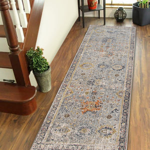 AMER Rugs Fairmont FAI-1 Power-Loomed Floral Transitional Area Rug Charcoal/Yellow 2'6" x 7'10"