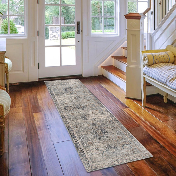 AMER Rugs Fairmont FAI-2 Power-Loomed Floral Transitional Area Rug Gray 2'6" x 7'10"