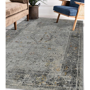 AMER Rugs Fairmont FAI-3 Power-Loomed Bordered Transitional Area Rug Silver/Orange 9'3" x 12'3"