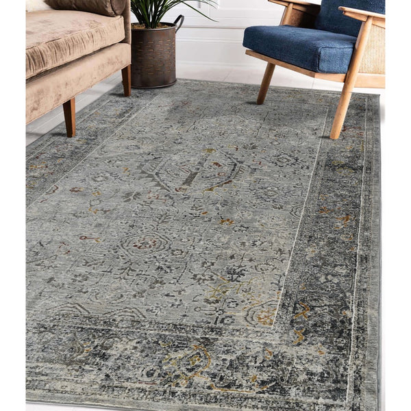 AMER Rugs Fairmont FAI-3 Power-Loomed Bordered Transitional Area Rug Silver/Orange 9'3" x 12'3"