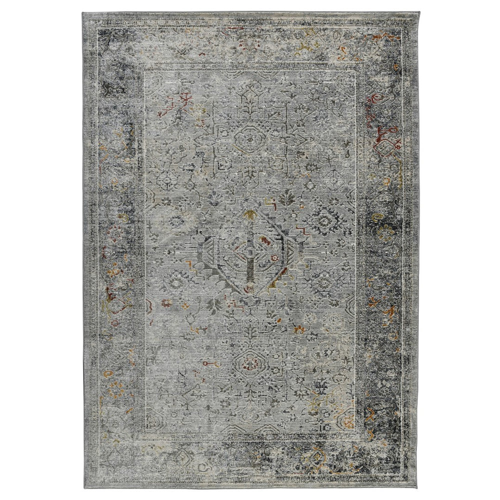AMER Rugs Fairmont FAI-3 Power-Loomed Bordered Transitional Area Rug Silver/Orange 9'3" x 12'3"