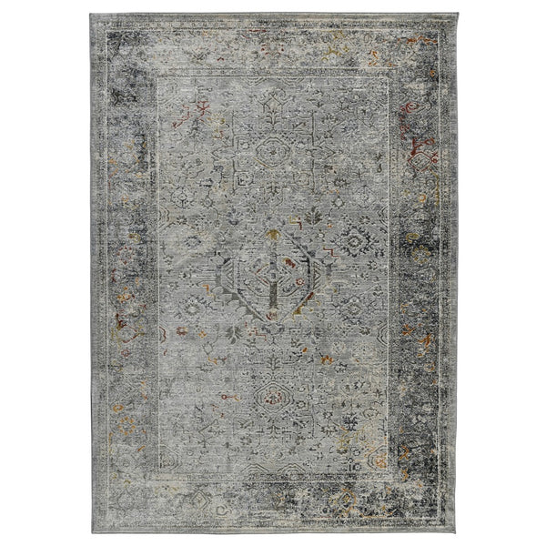 AMER Rugs Fairmont FAI-3 Power-Loomed Bordered Transitional Area Rug Silver/Orange 9'3" x 12'3"