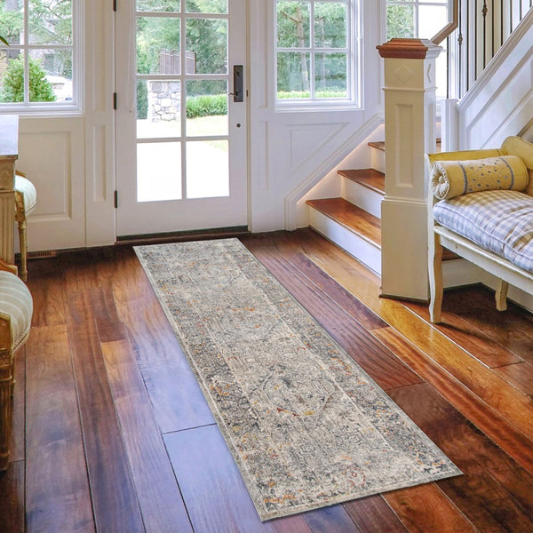 AMER Rugs Fairmont FAI-3 Power-Loomed Bordered Transitional Area Rug Silver/Orange 2'6" x 7'10"