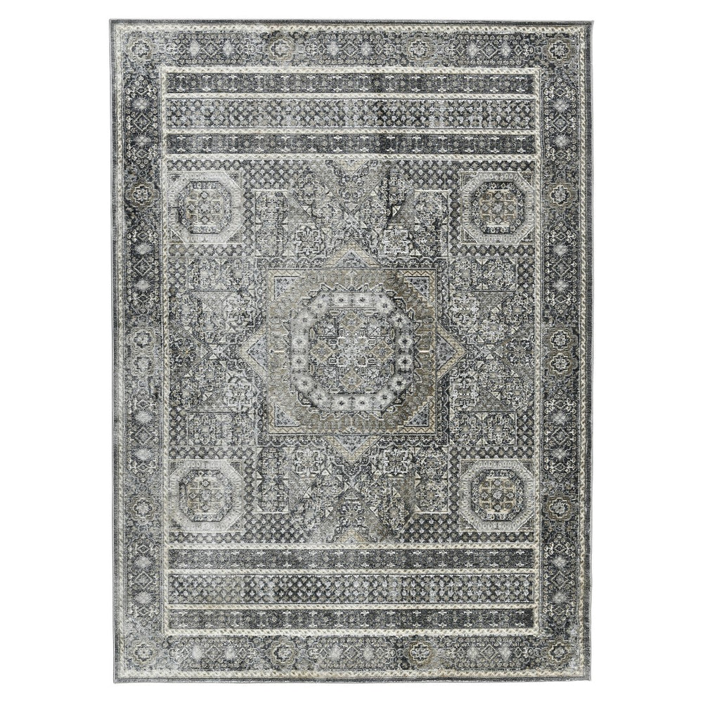 AMER Rugs Fairmont FAI-6 Power-Loomed Medallion Transitional Area Rug Charcoal 9'3" x 12'3"