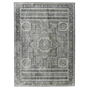 AMER Rugs Fairmont FAI-6 Power-Loomed Medallion Transitional Area Rug Charcoal 9'3" x 12'3"