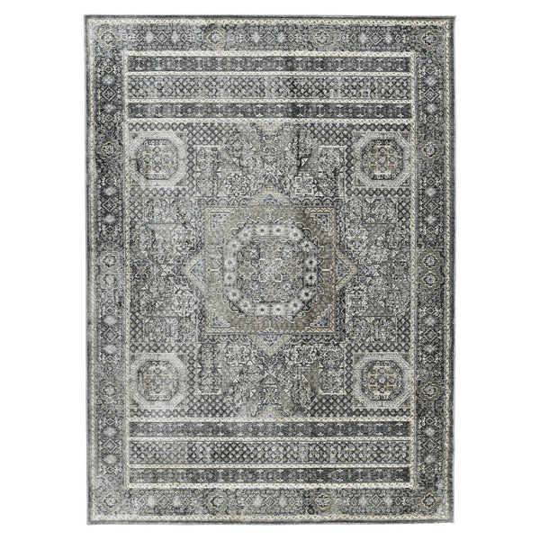 AMER Rugs Fairmont FAI-6 Power-Loomed Medallion Transitional Area Rug Charcoal 9'3" x 12'3"