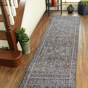 AMER Rugs Fairmont FAI-6 Power-Loomed Medallion Transitional Area Rug Charcoal 2'6" x 7'10"