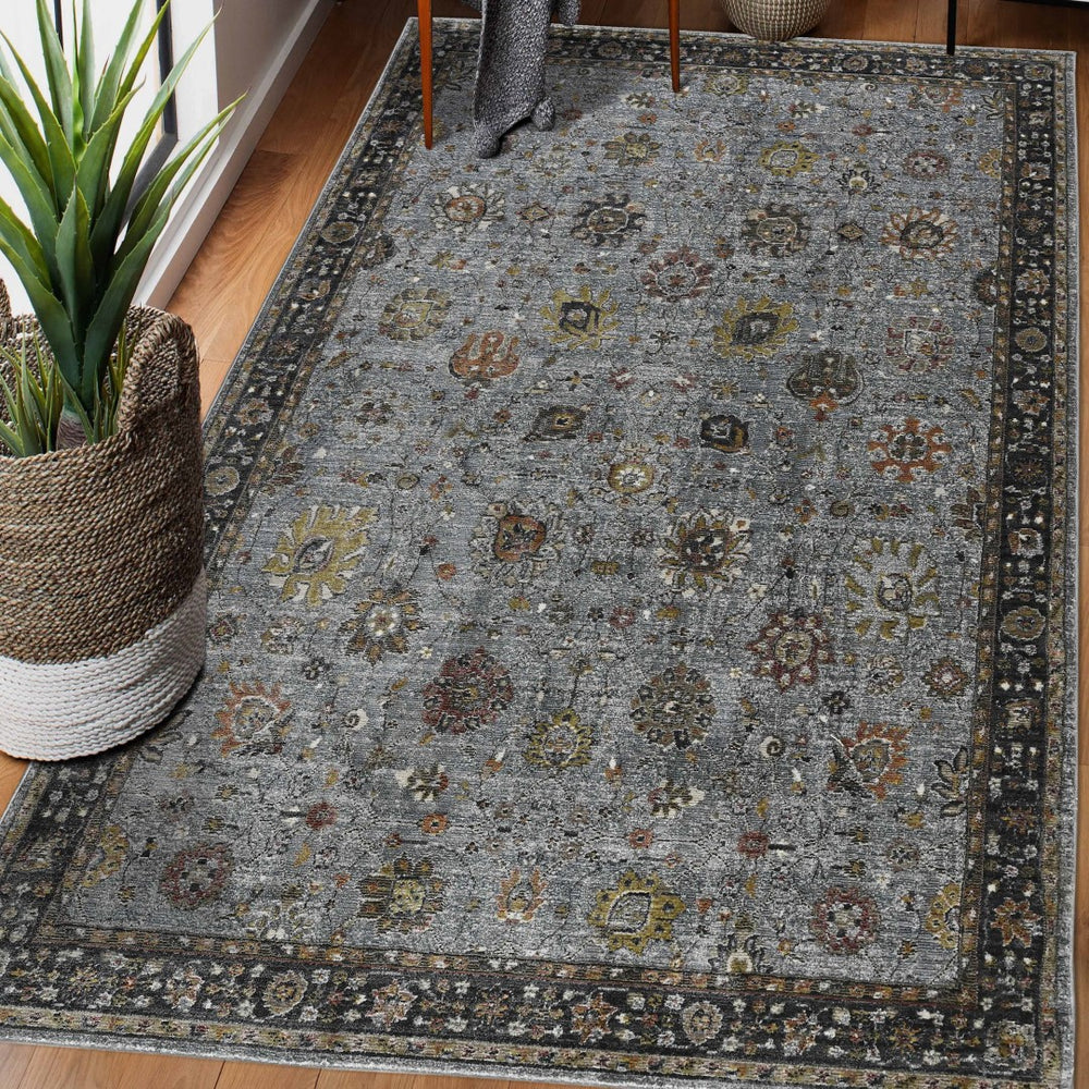 AMER Rugs Fairmont FAI-7 Power-Loomed Floral Transitional Area Rug Gray 9'3" x 12'3"
