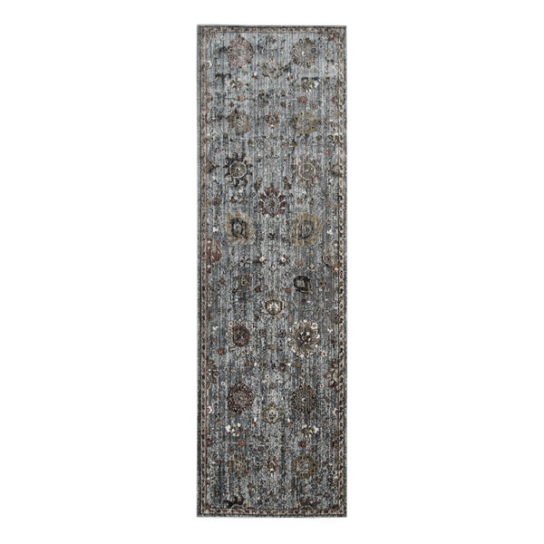 AMER Rugs Fairmont FAI-7 Power-Loomed Floral Transitional Area Rug Gray 2'6" x 7'10"