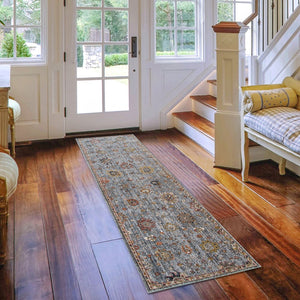 AMER Rugs Fairmont FAI-7 Power-Loomed Floral Transitional Area Rug Gray 2'6" x 7'10"