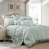 HiEnd Accents Belmont Comforter Set FB1611-SQ-OC Green, White Comforter: Face: 100% Polyester. Back: 100% Cotton. Filling: 100% Polyester; Bedskirt: Skirt: 55% Cotton, 45% Polyester. Decking: 100% Polyester; PillowSham: 55% Cotton,45% Polyester. 92x96x3