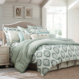 HiEnd Accents Belmont Comforter Set FB1611-SQ-OC Green, White Comforter: Face: 100% Polyester. Back: 100% Cotton. Filling: 100% Polyester; Bedskirt: Skirt: 55% Cotton, 45% Polyester. Decking: 100% Polyester; PillowSham: 55% Cotton,45% Polyester. 92x96x3