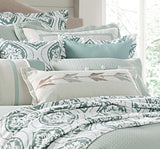 HiEnd Accents Belmont Comforter Set FB1611-SQ-OC Green, White Comforter: Face: 100% Polyester. Back: 100% Cotton. Filling: 100% Polyester; Bedskirt: Skirt: 55% Cotton, 45% Polyester. Decking: 100% Polyester; PillowSham: 55% Cotton,45% Polyester. 92x96x3