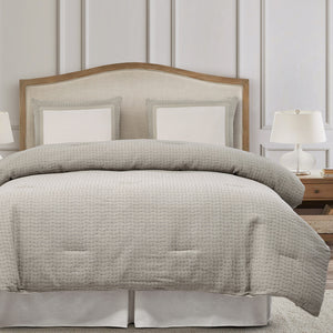 HiEnd Accents Wilshire Comforter Set FB1615-SQ-OC Silver, Gray Comforter: Face: 30% Cotton, 70% Polyester. Back: 100% Cotton. Filling: 100% Polyester; Skirt: 100% Cotton. Decking: 100% Polyester; Pillow Sham: 100% Polyester 92x96x3