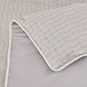 HiEnd Accents Wilshire Comforter Set FB1615-SQ-OC Silver, Gray Comforter: Face: 30% Cotton, 70% Polyester. Back: 100% Cotton. Filling: 100% Polyester; Skirt: 100% Cotton. Decking: 100% Polyester; Pillow Sham: 100% Polyester 92x96x3