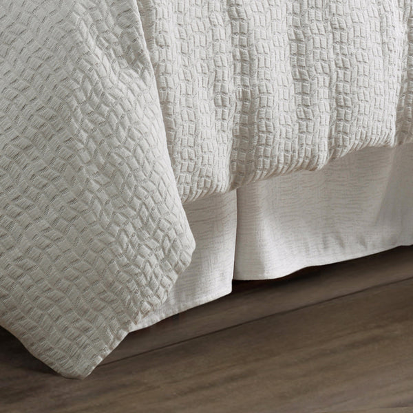 HiEnd Accents Wilshire Comforter Set FB1615-SQ-OC Silver, Gray Comforter: Face: 30% Cotton, 70% Polyester. Back: 100% Cotton. Filling: 100% Polyester; Skirt: 100% Cotton. Decking: 100% Polyester; Pillow Sham: 100% Polyester 92x96x3