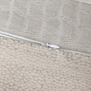 HiEnd Accents Wilshire Comforter Set FB1615-SQ-OC Silver, Gray Comforter: Face: 30% Cotton, 70% Polyester. Back: 100% Cotton. Filling: 100% Polyester; Skirt: 100% Cotton. Decking: 100% Polyester; Pillow Sham: 100% Polyester 92x96x3