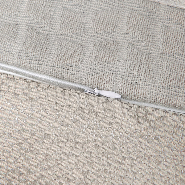 HiEnd Accents Wilshire Comforter Set FB1615-SQ-OC Silver, Gray Comforter: Face: 30% Cotton, 70% Polyester. Back: 100% Cotton. Filling: 100% Polyester; Skirt: 100% Cotton. Decking: 100% Polyester; Pillow Sham: 100% Polyester 92x96x3