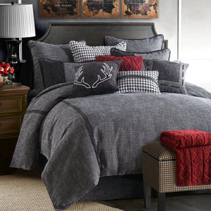 HiEnd Accents Hamilton Tweed Comforter Set FB1713-FL-OC Gray Comforter - Face: 100% polyester; Back: 100% cotton; Fill: 100% polyester. Bed Skirt - Skirt and Decking: 100% polyester. Pillow Sham - 100% polyester. 80x90x3