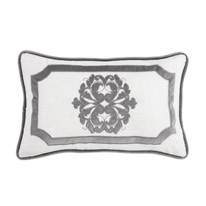 HiEnd Accents Madison Velvet Embroidered White Oblong Pillow FB1755P1-OS-GY White, Grey 100% polyester construction. 16x26x6