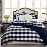 HiEnd Accents Camille Buffalo Check Comforter Set FB1778-FL-NA White, Navy Comforter Face: 100% Cotton.  Back: 100% Cotton.  Filling: 100% Polyester.  Pillow Shams: 100% Cotton. 80x80x3