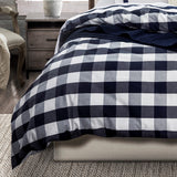 HiEnd Accents Camille Buffalo Check Duvet Cover Set FB1778DS-SQ-NA Navy 100% Cotton 92x96x0.2