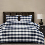 HiEnd Accents Camille Buffalo Check Duvet Cover Set FB1778DS-SQ-NA Navy 100% Cotton 92x96x0.2