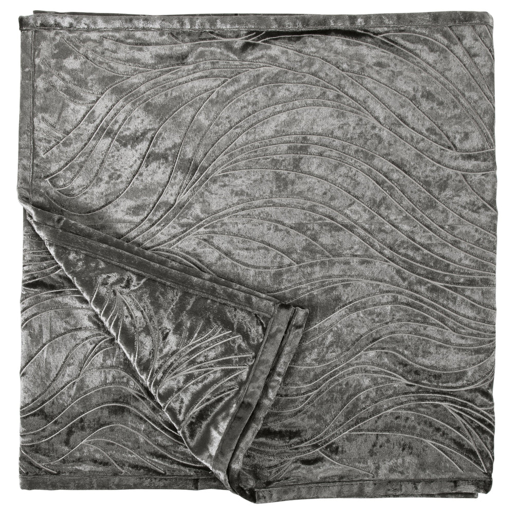 HiEnd Accents Celeste Silver Velvet & Wave Embroidered Bed Runner FB1823BR Gray Face: 100% Polyester, Back: 100% Cotton 24x96x0.1