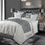 HiEnd Accents Celeste Comforter Set FB1823-SQ-OC Gray, Silver Comforter Face: 100% Polyester,Back: 100% Cotton, Filling: 100% Polyester; BedSkirt: Skirt: 100% Polyester. Decking: 100% Polyester; stand Sham: 100% Polyester(2pc). 92x96x2